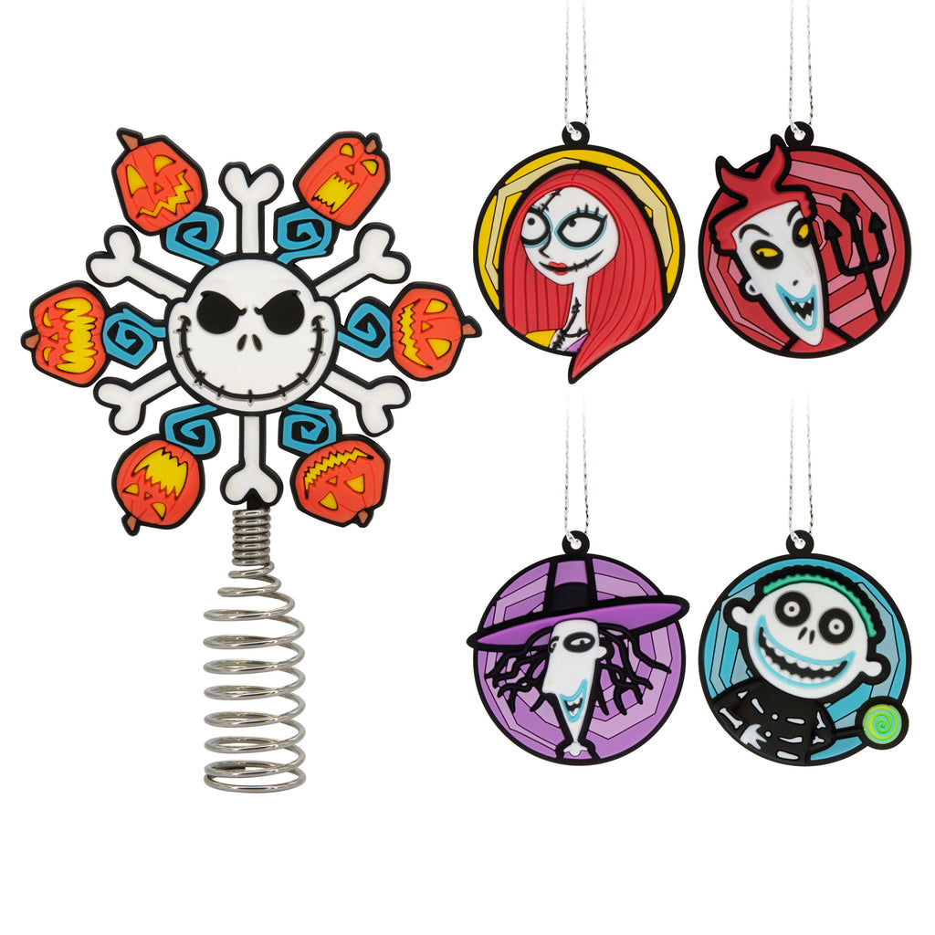 Mini Disney Tim Burton's The Nightmare Before Christmas Tree Topper and Ornaments, Set of 5