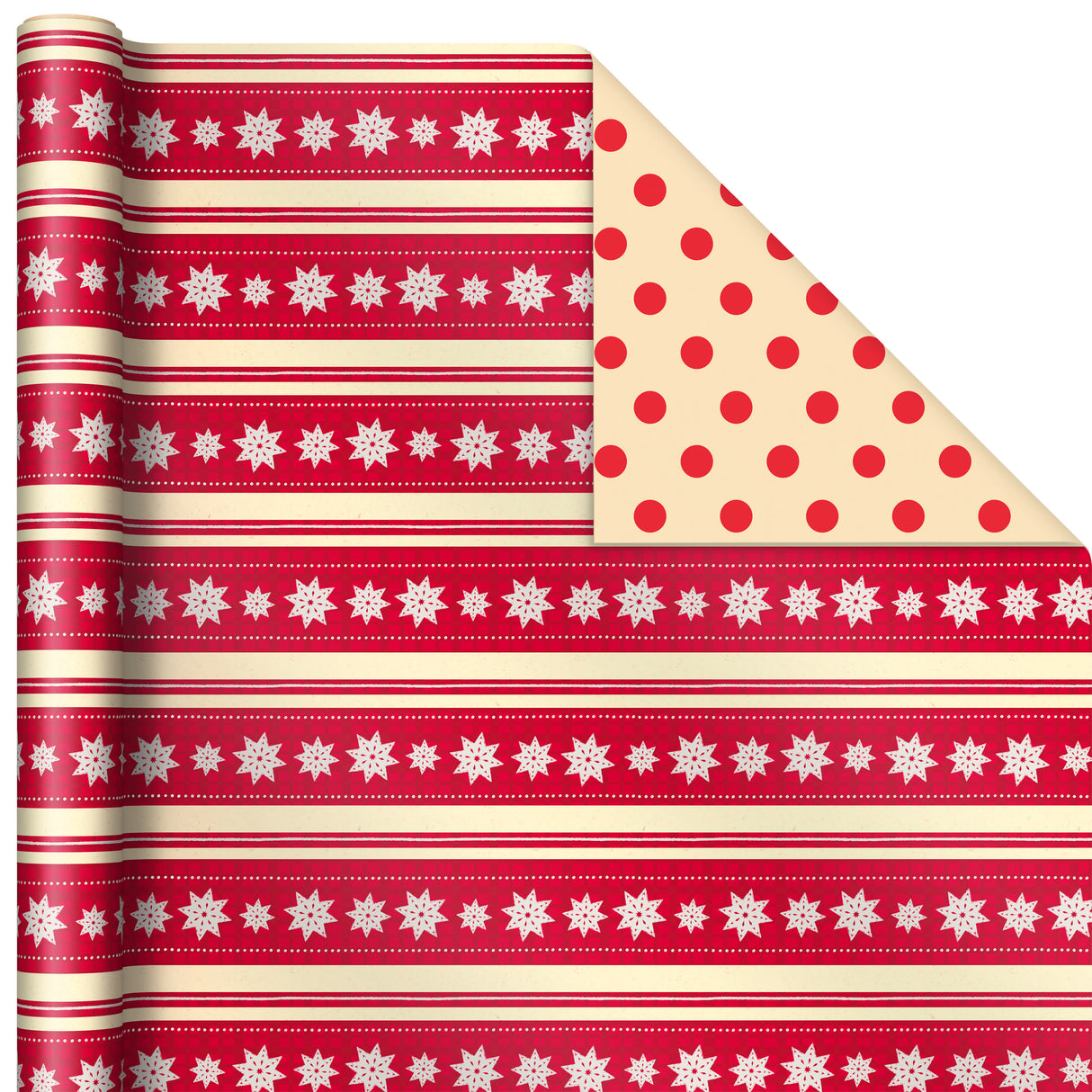 Reversible Christmas Wrapping Paper (3 Rolls: 120 sq. ft. ttl) "Merry Holidays," Snowflakes, Snowmen, Red Stripes