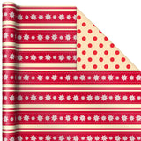 Reversible Christmas Wrapping Paper (3 Rolls: 120 sq. ft. ttl) "Merry Holidays," Snowflakes, Snowmen, Red Stripes