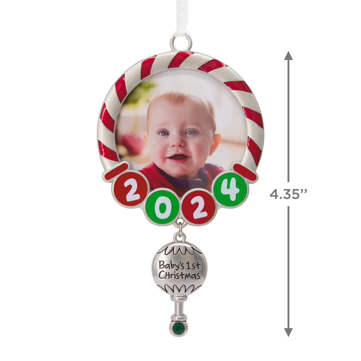 Baby's First Christmas Red and Green 2024 Photo Frame Christmas Ornament, Metal