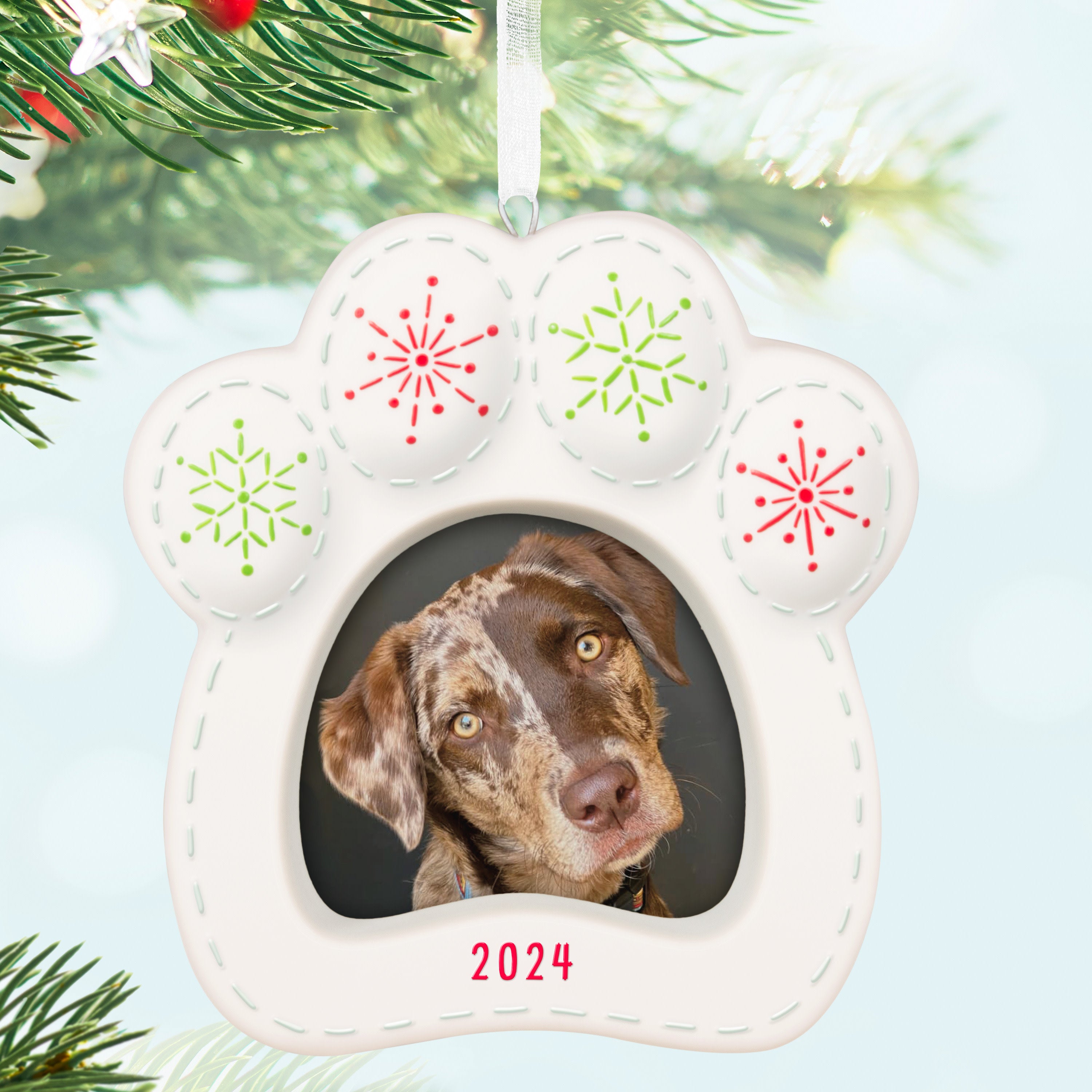 Keepsake Christmas Ornament 2024 Happy Dog 2024 Photo Frame Porcelain Pet Gifts