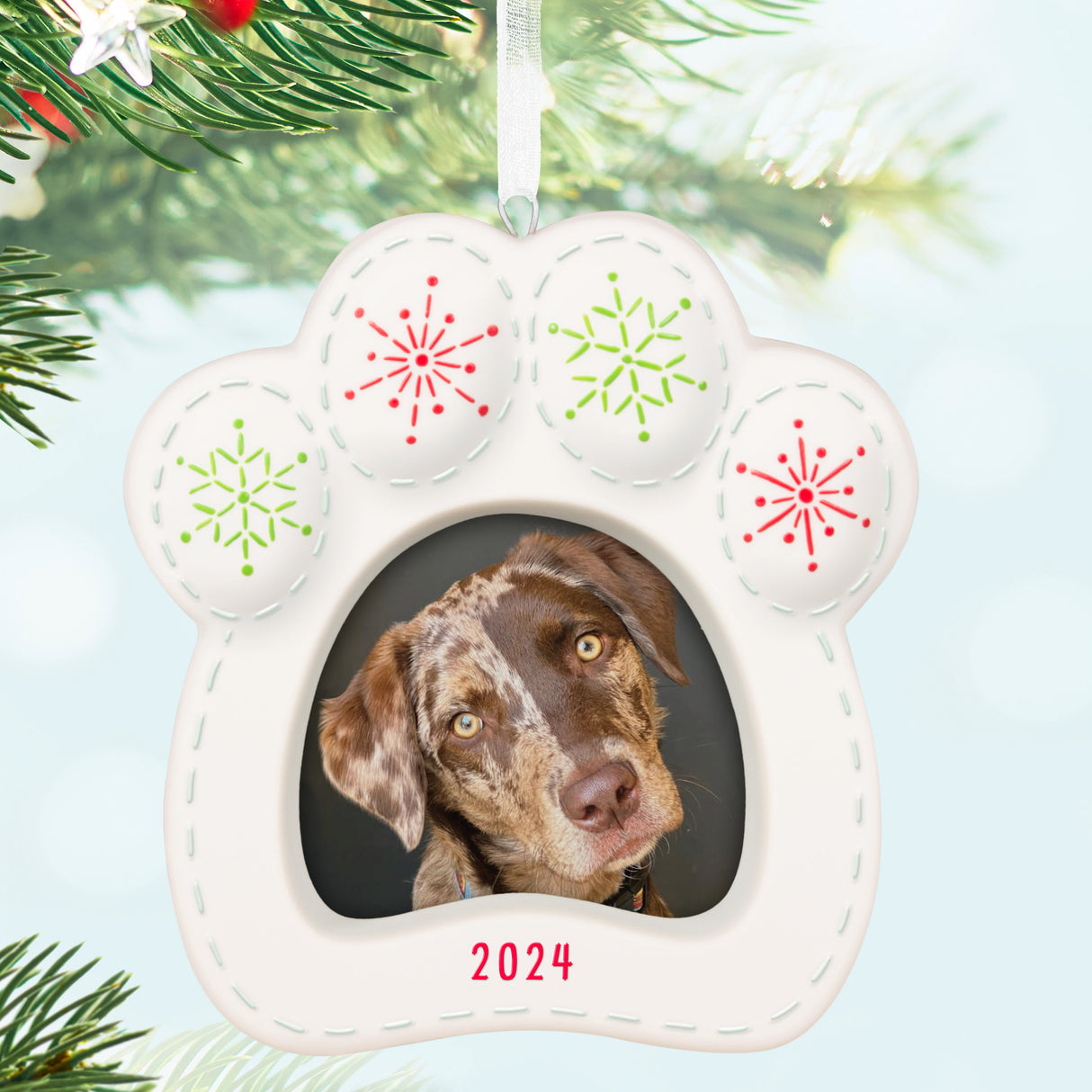 Keepsake Christmas Ornament 2024, Happy Dog 2024 Photo Frame, Porcelain, Pet Gifts