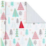 Holiday Wrapping Paper Bundle with Cut Lines on Reverse, Quirky Christmas (Pack of 4, 120 sq. ft. ttl) Yeti, Santa, Penguin, Snowflakes, Blue, Gold