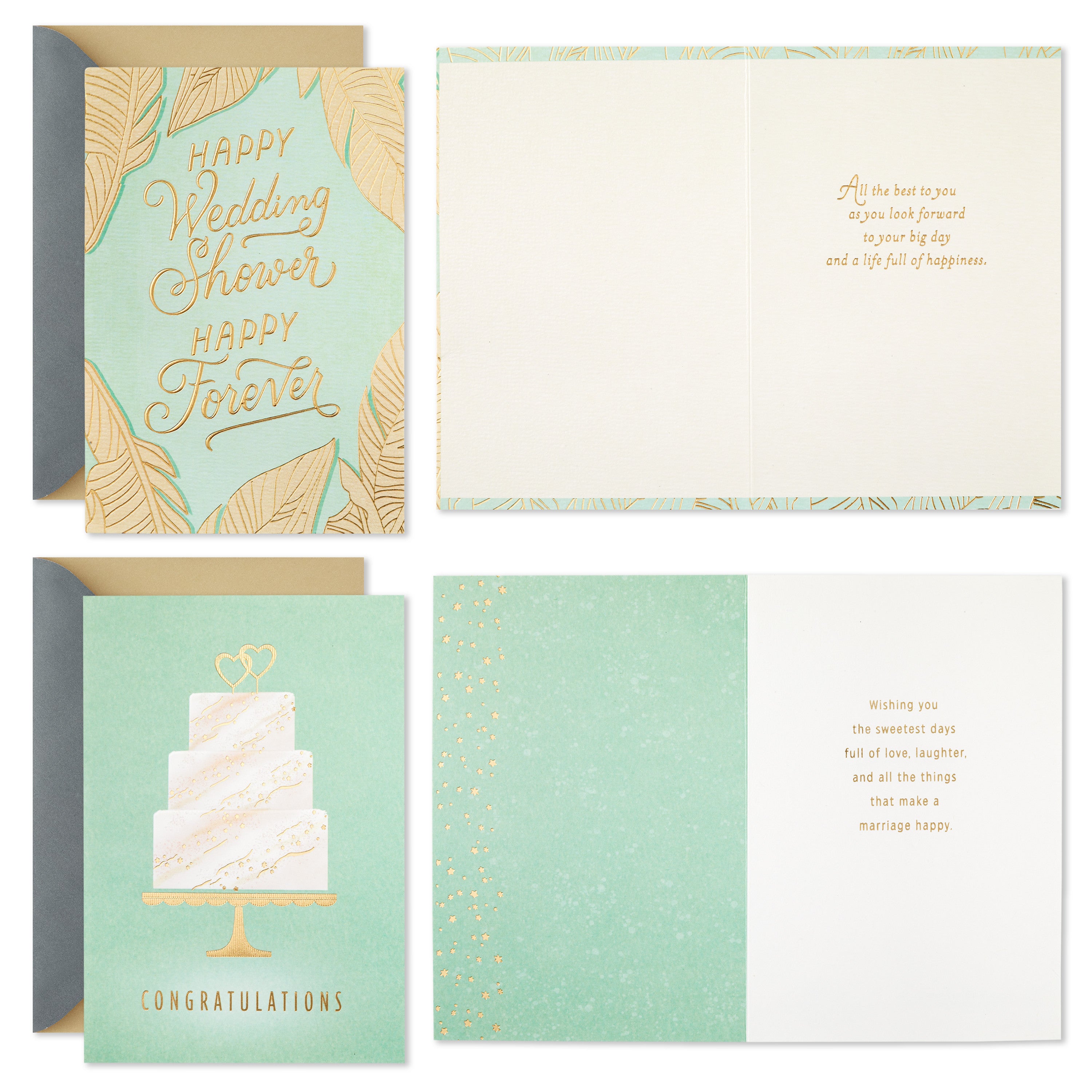 Hallmark Wedding Events Card Assortment, 4 Cards with Envelopes (Engagement Congratulations, Bachelorette, Bridal Shower, Wedding)