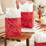 Hallmark 8" Medium Valentine's Day Gift Bags with Tissue Paper (3 Bags: Red with Black, Pink, White Stripes and Hearts)