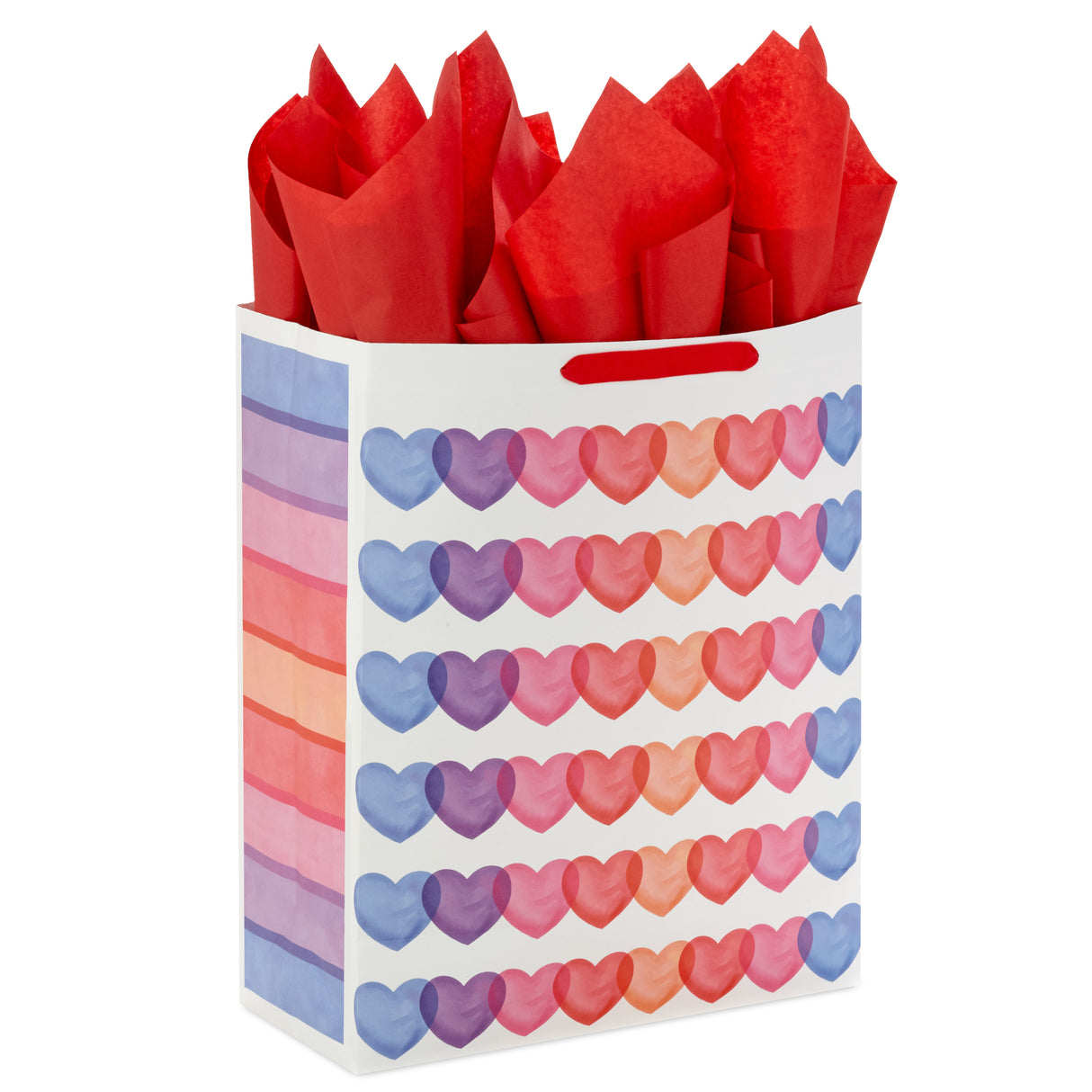 Hallmark Valentine's Day 15" Extra Large Gift Bag with Tissue Paper (Hearts, Blue, Purple, Pink, Red, Orange) for Kids, Teachers, Husband, Wife, Grandchildren