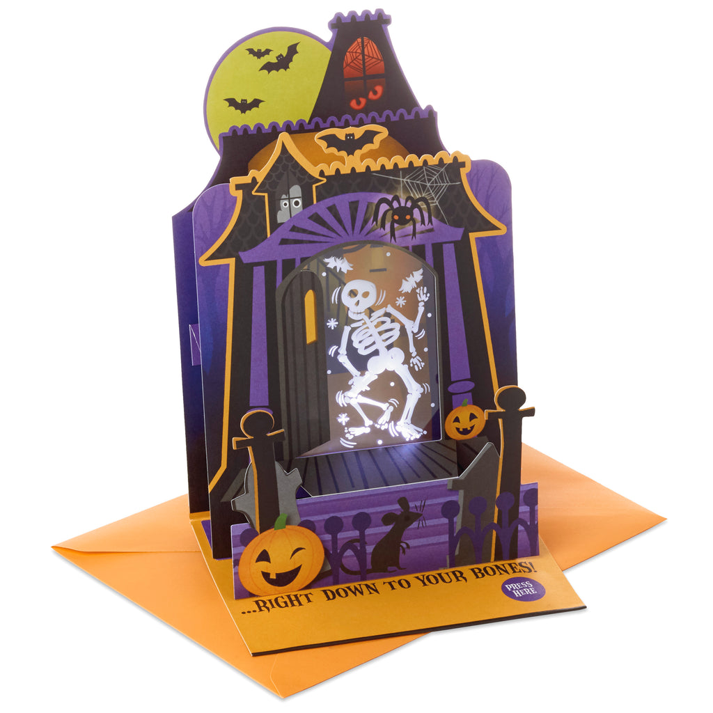 Musical Halloween Card for Kids (Displayable Haunted House with Light Up Skeleton)