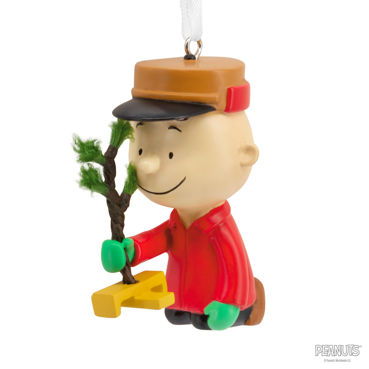 Hallmark Christmas Ornament (Peanuts Charlie Brown Kneeling With Tree)