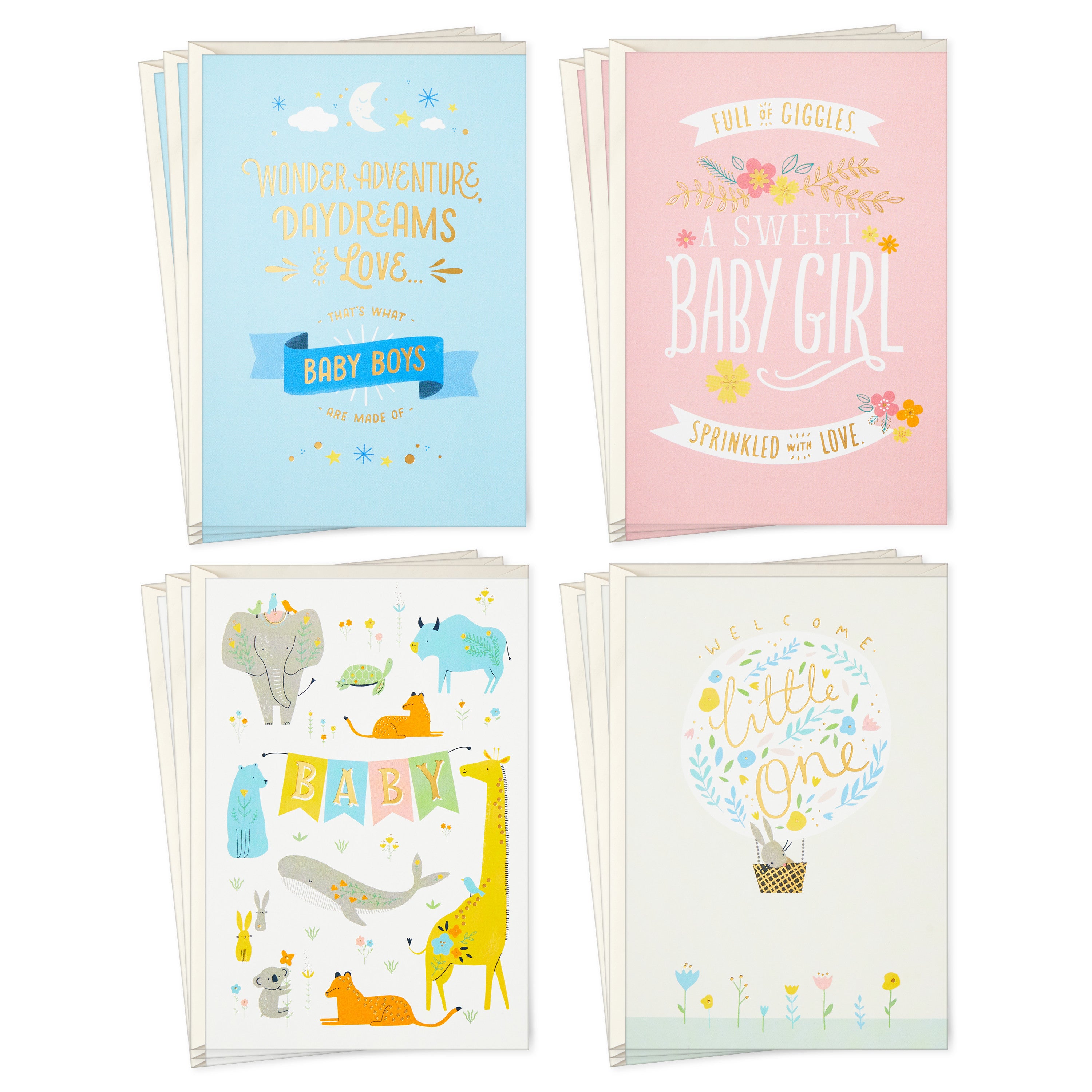 Hallmark Baby Shower Cards Assortment, 12 Cards with Envelopes (Rabbits, Animals, Baby Boys, Baby Girls)
