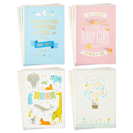 Baby Shower Cards Assortment, 12 Cards with Envelopes (Rabbits, Animals, Baby Boys, Baby Girls)