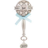 Hallmark Christmas Ornament (Baby's First Christmas Silver Rattle With Blue Ribbon 2025, Metal)