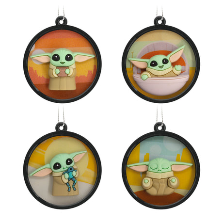 Star Wars: The Mandalorian Grogu Scenes Mini Christmas Ornaments, Shatterproof, Set of 4