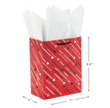 Hallmark 8" Medium Valentine's Day Gift Bags with Tissue Paper (3 Bags: Red with Black, Pink, White Stripes and Hearts)