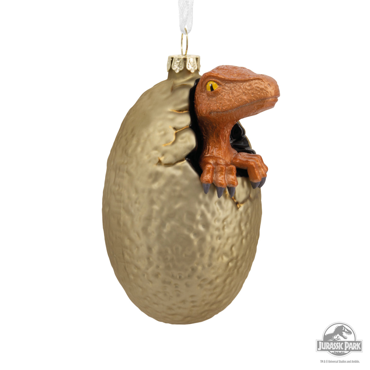 Jurassic Park Raptor Egg Hatching Christmas Ornament, Blown Glass