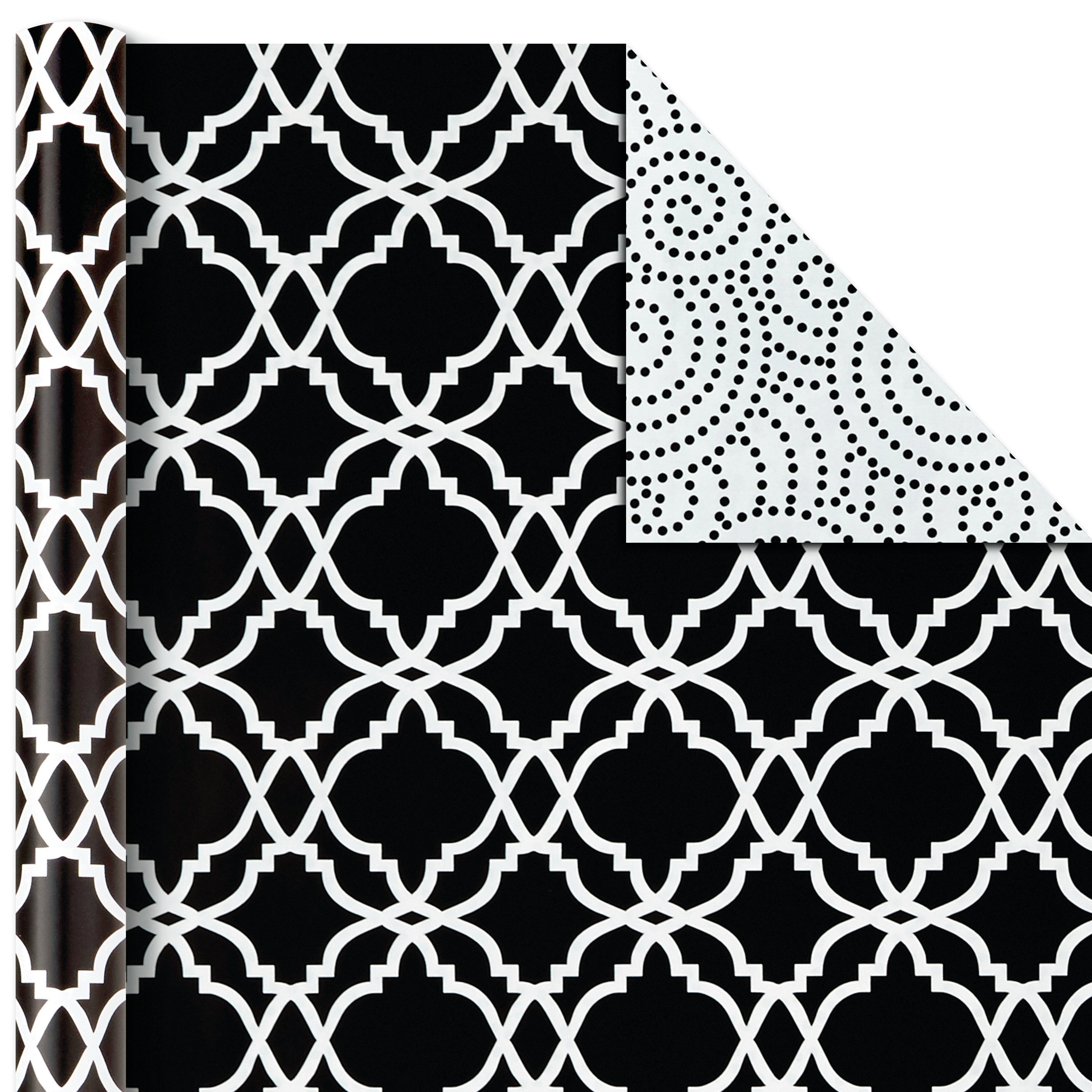 Hallmark All Occasion Reversible Wrapping Paper Bundle - Black and White Flowers and Dots (3-Pack: 75 sq. ft. ttl.) for Birthdays, Weddings, Graduations, Valentine's Day, Anniversaries and More