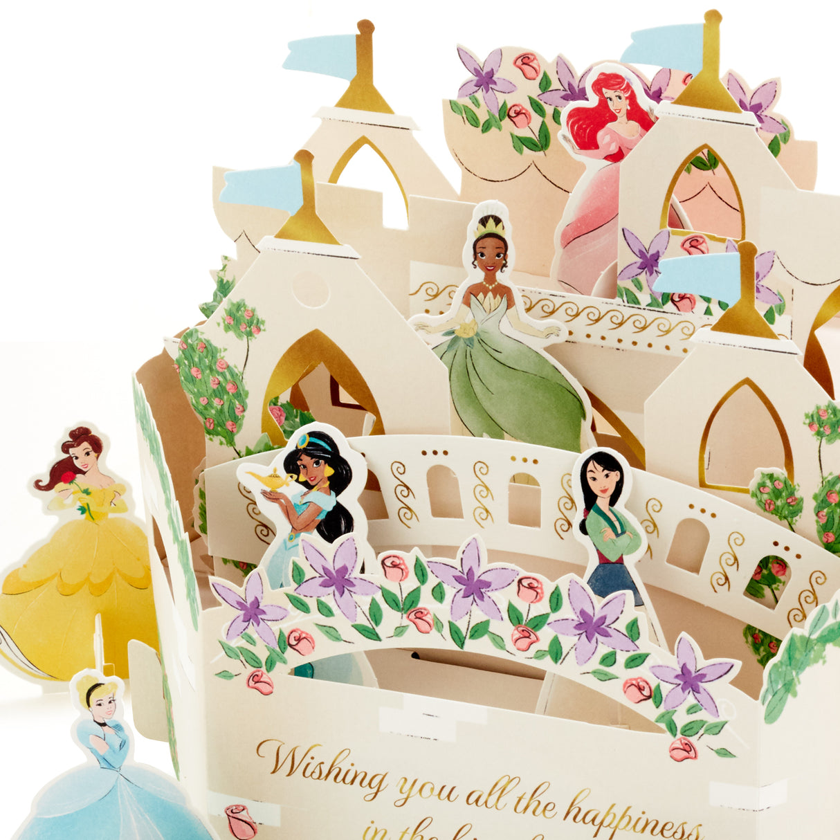 Hallmark Paper Wonder Pop Up Disney Princess Birthday Card for Kids (Castle Scene with Paper Princess Figures)