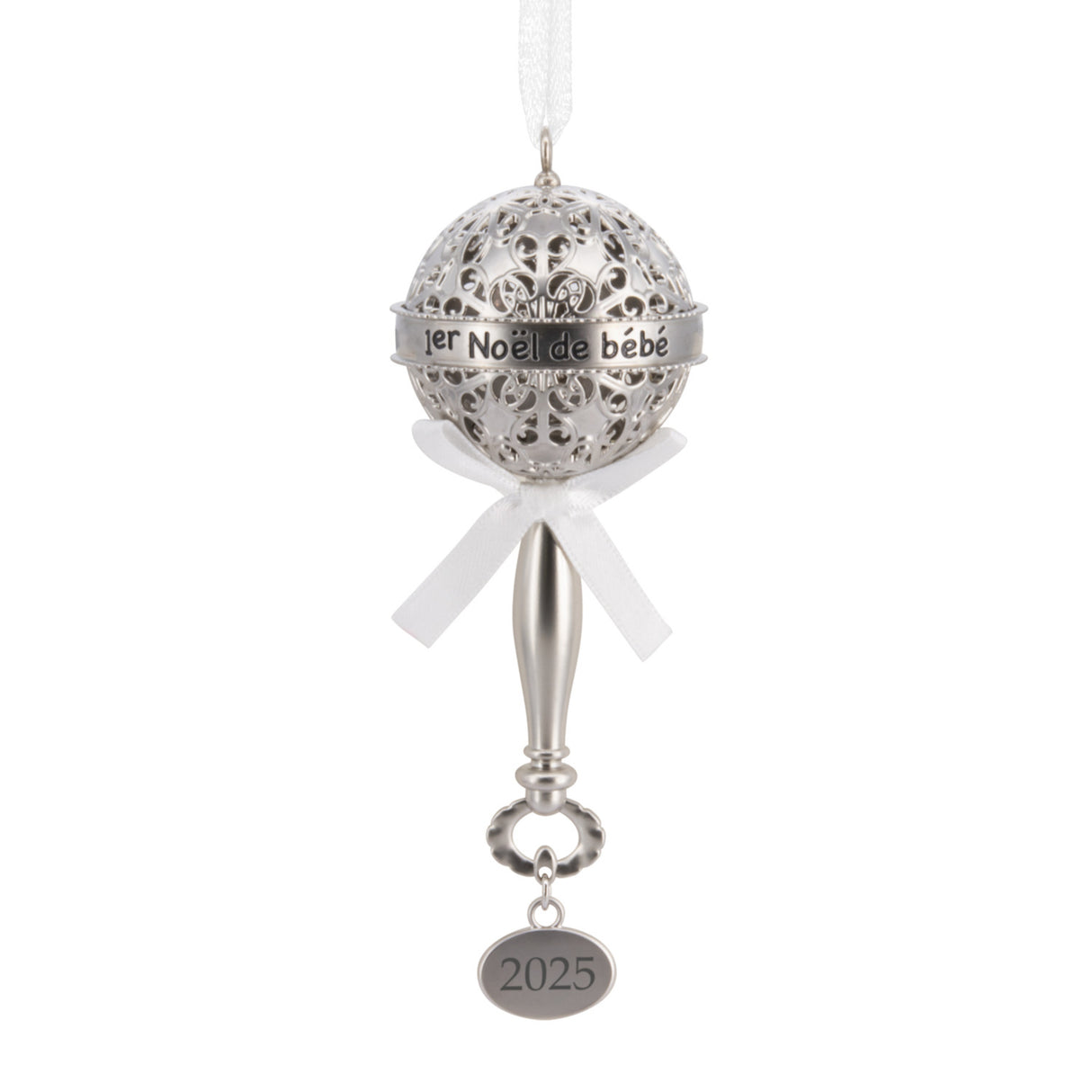 Hallmark Christmas Ornament (1er Noël de Bébé Silver Baby Rattle 2025, Metal)