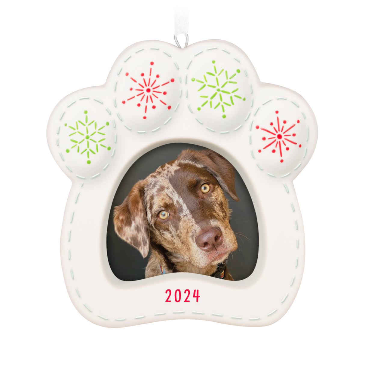 Keepsake Christmas Ornament 2024, Happy Dog 2024 Photo Frame, Porcelain, Pet Gifts