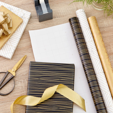 Hallmark Premium Wrapping Paper Bundle with Cut Lines on Reverse - Marble, Sparkly Black, & Antiqued Marigold (3-Pack: 85 sq. ft. ttl.) for Birthdays, Weddings, Graduations & Valentine's Day