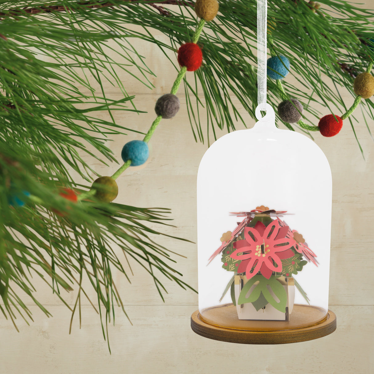 Poinsettia in Glass Cloche Christmas Ornament