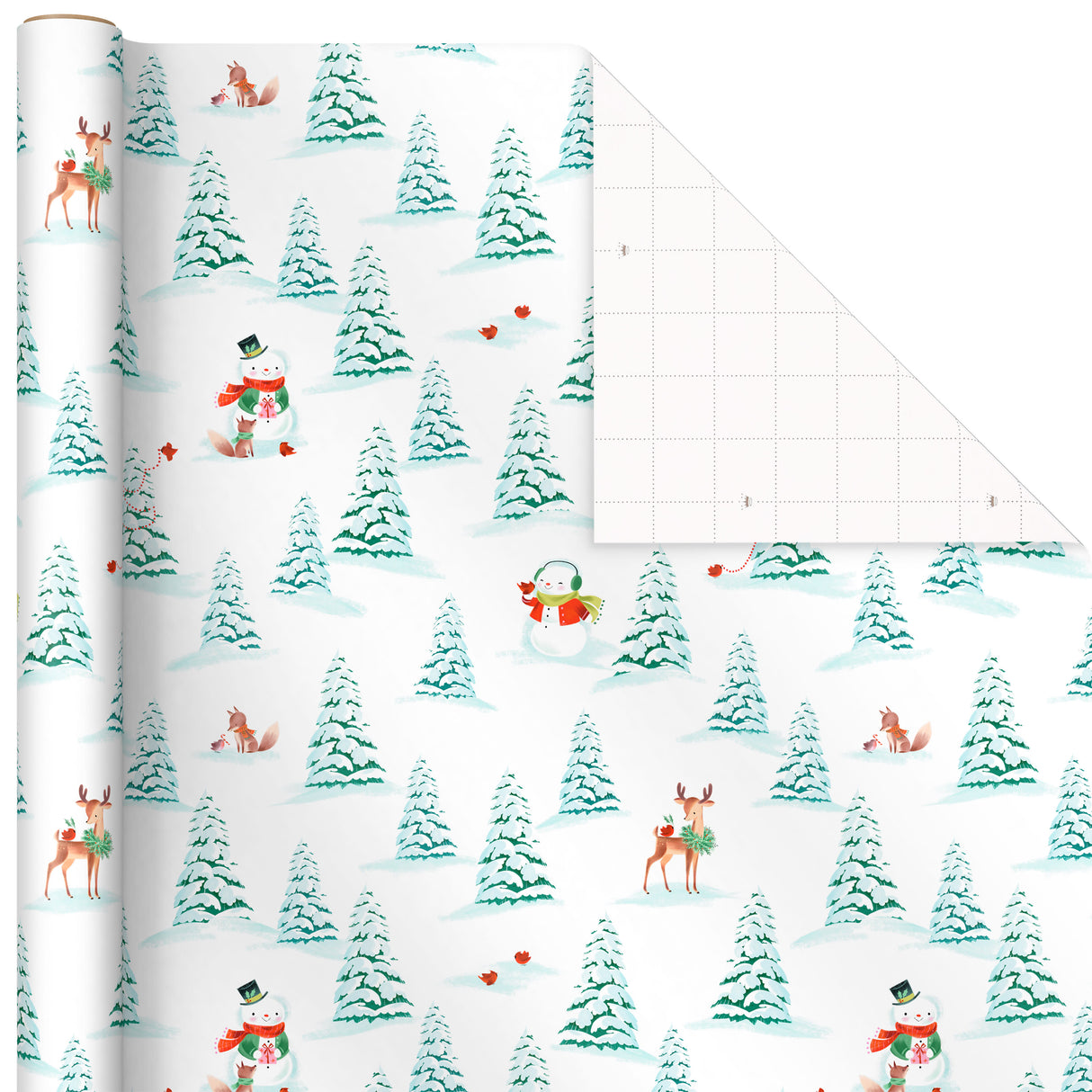 Christmas Wrapping Paper with Cut Lines on Reverse (3 Rolls: 120 sq. ft. ttl) Storybook Critters, Snowmen, Green and Blue Plaid