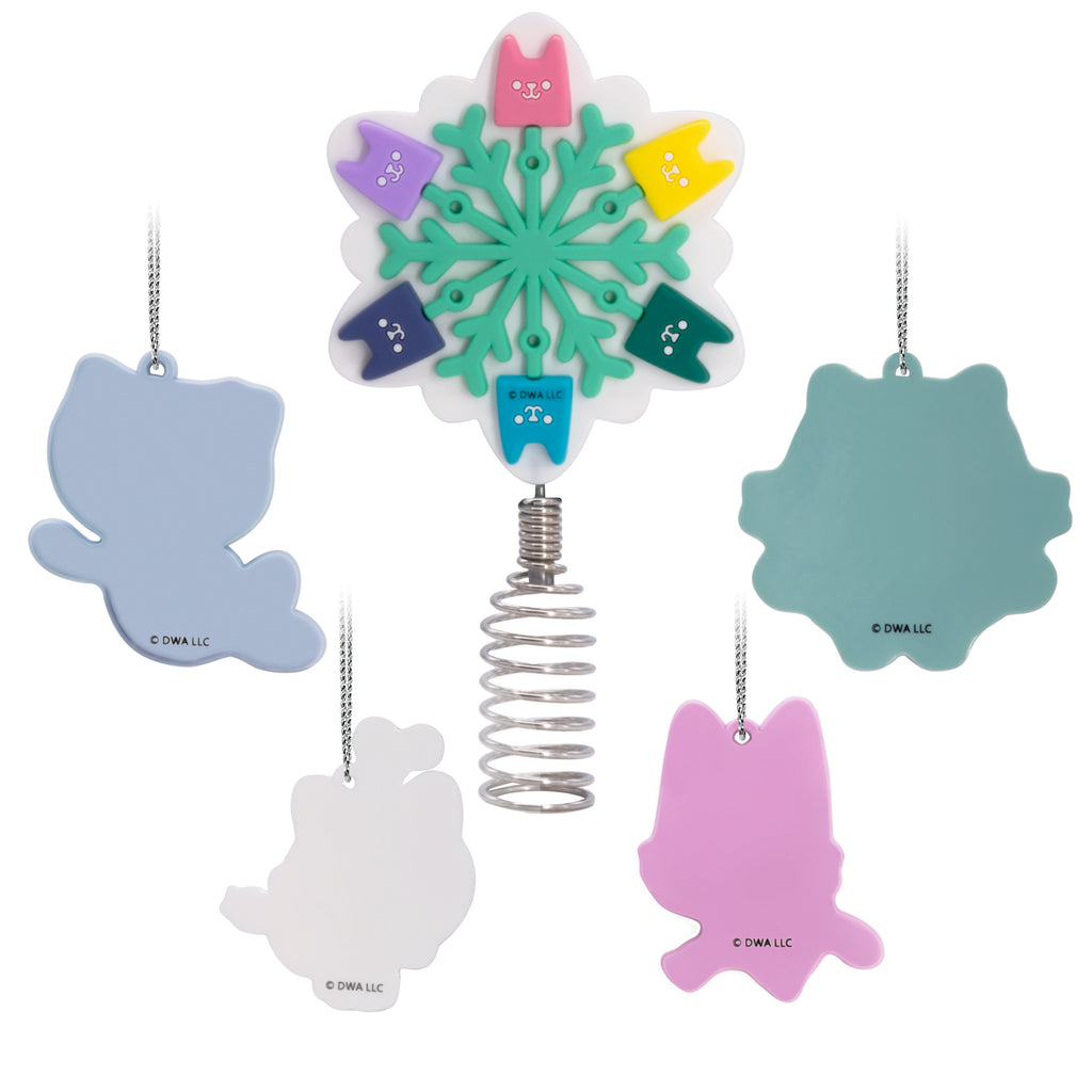 Hallmark DreamWorks Animation Gabby's Dollhouse 5" Miniature Christmas Tree Topper and 1.7" Mini Ornaments, Set of 5, Shatterproof