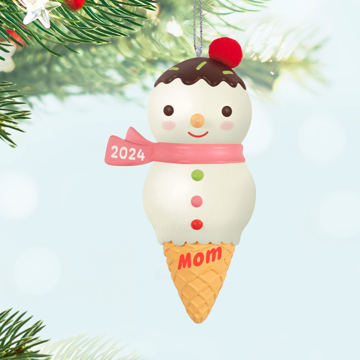 Keepsake Christmas Ornament 2024, Mom Snowman Ice Cream Cone 2024, Gifts for Moms