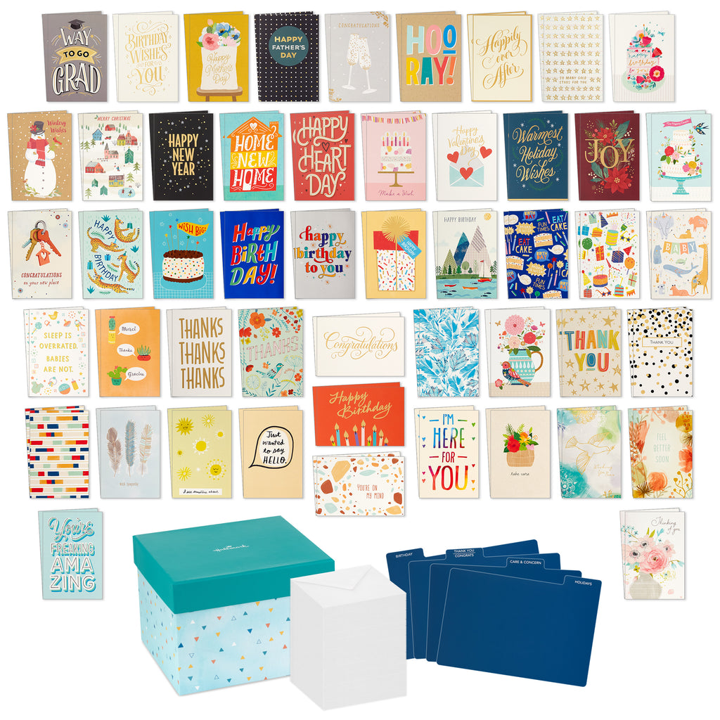 All Occasion Boxed Set of Assorted Blank Greeting Cards with Card Organizer (Pack of 100)—Birthday, Thank You, Congratulations, Wedding, Baby, Thinking of You, Sympathy