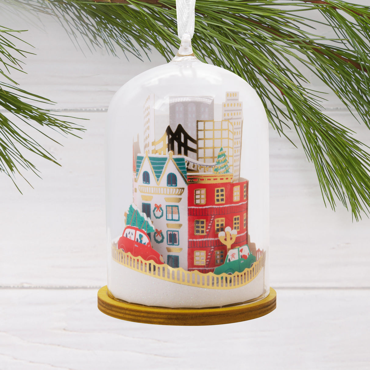 Signature City Scene in Glass Cloche Christmas Ornament