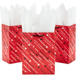 Hallmark 8" Medium Valentine's Day Gift Bags with Tissue Paper (3 Bags: Red with Black, Pink, White Stripes and Hearts)