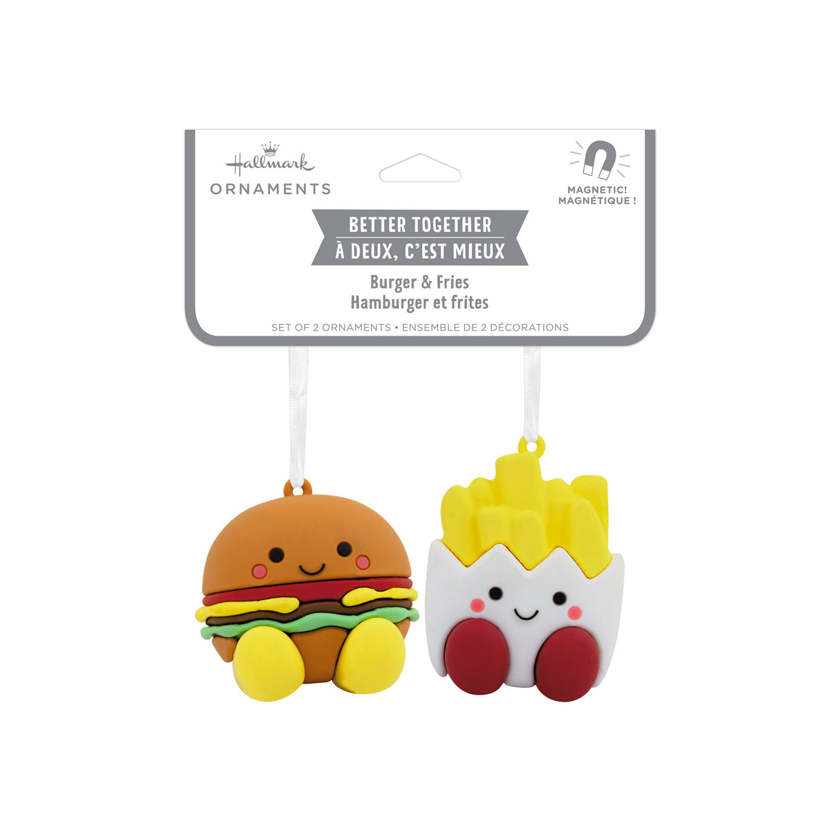 Better Together Burger and Fries Magnetic Christmas Ornaments for Tree, Set of 2