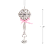 Hallmark Christmas Ornament (Baby's First Christmas Silver Rattle With Pink Ribbon 2025, Metal)