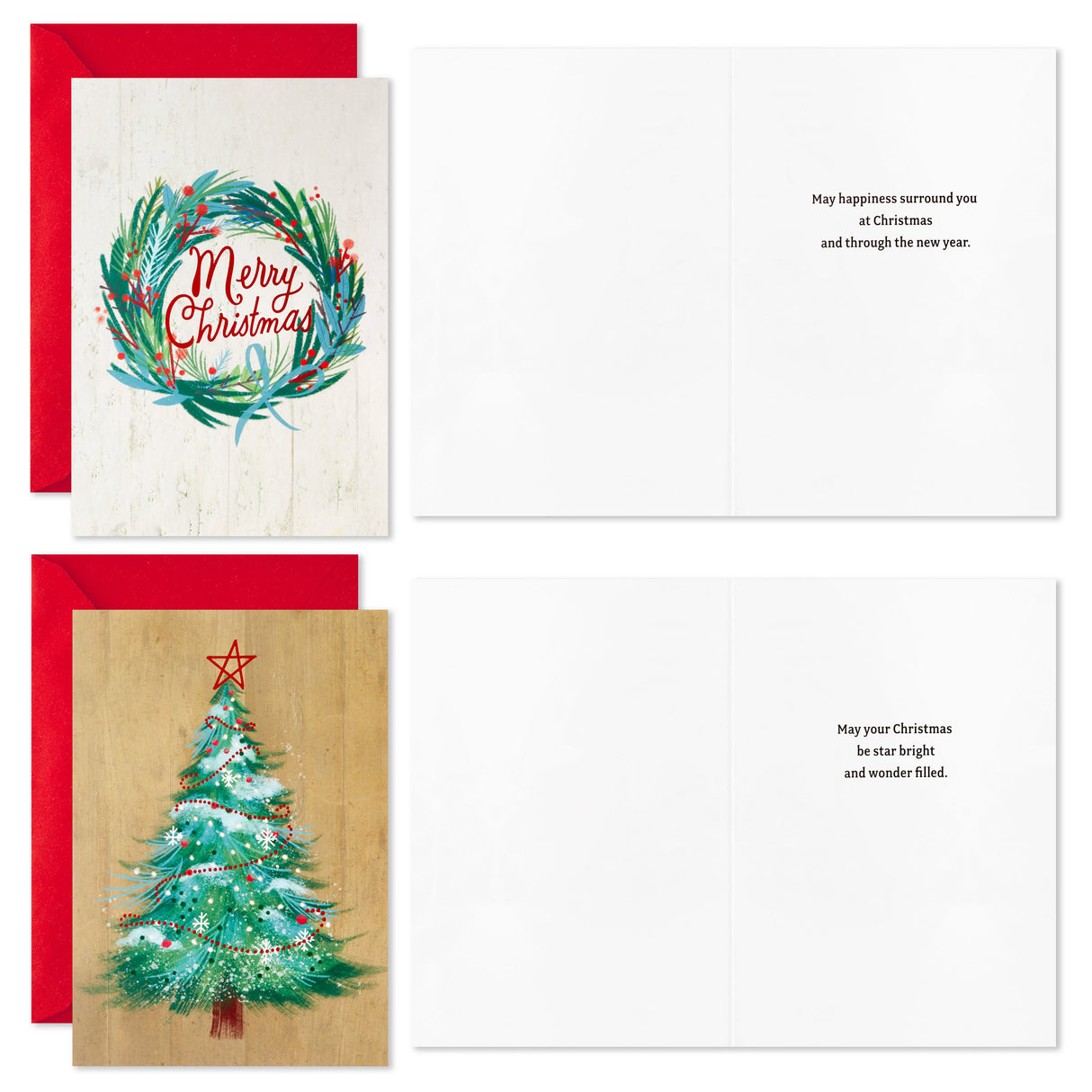 Boxed Christmas Cards Assortment, Rustic Happy Holidays (4 Designs, 16 Cards and Envelopes)