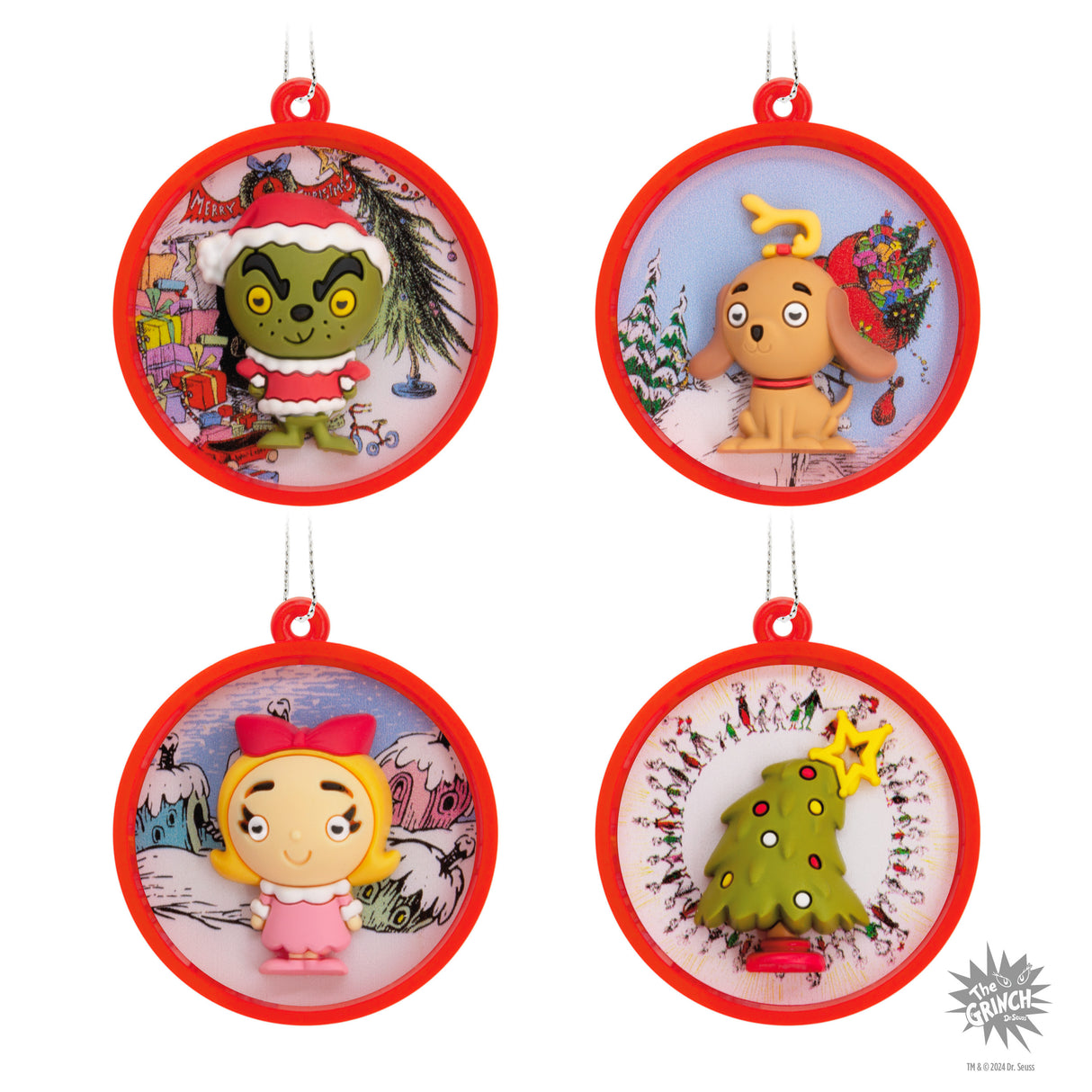 Dr. Seuss's How the Grinch Stole Christmas! Scenes Mini Christmas Ornaments, Shatterproof, Set of 4