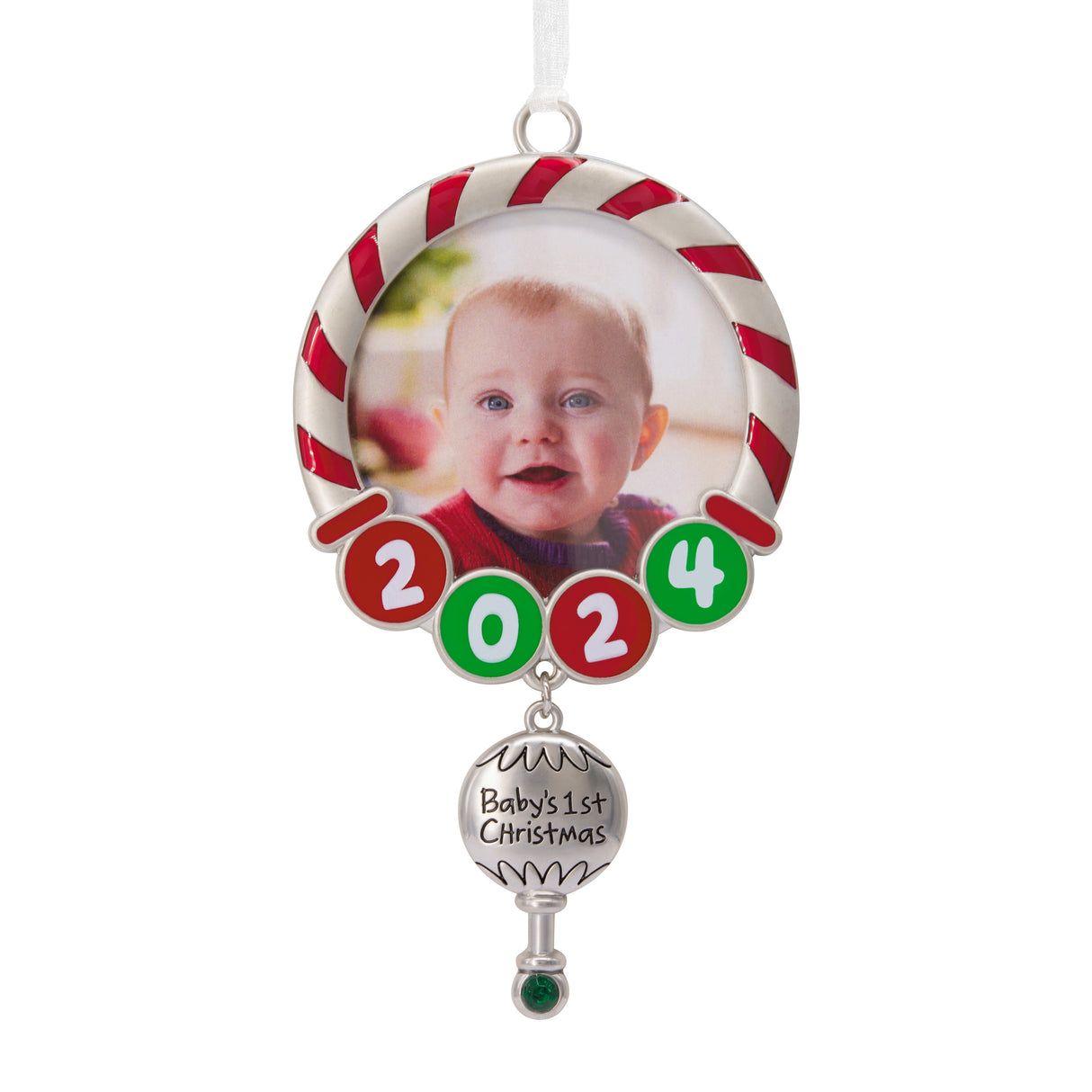 Baby's First Christmas Red and Green 2024 Photo Frame Christmas Ornament, Metal