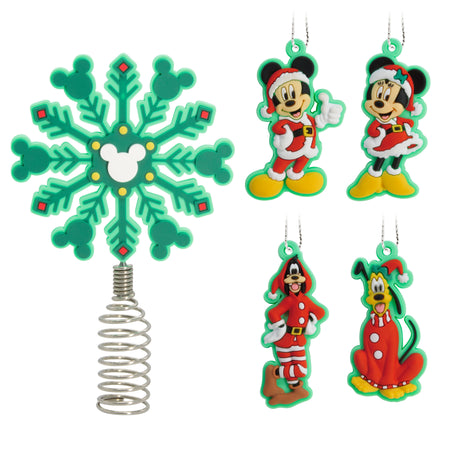 Disney Mickey Mouse and Friends Mini Christmas Tree Topper and Ornaments, Set of 5