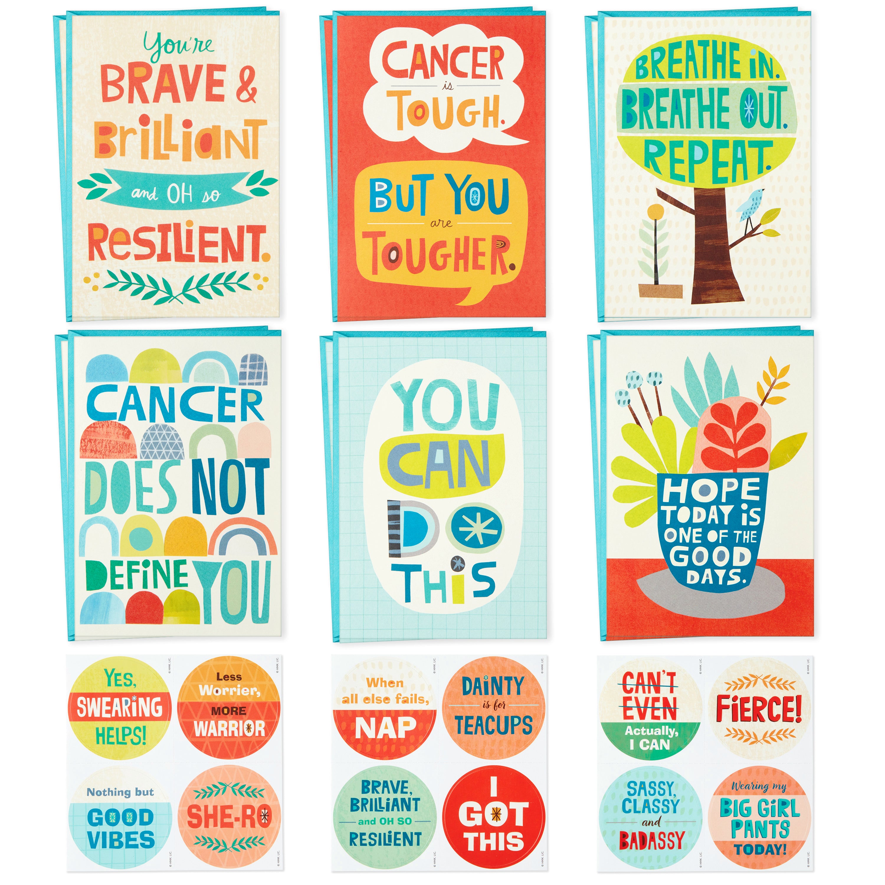 Encouragement Cards Assortment for Cancer, Illness, Tough Times (12 Cards and Envelopes, 12 Stickers)