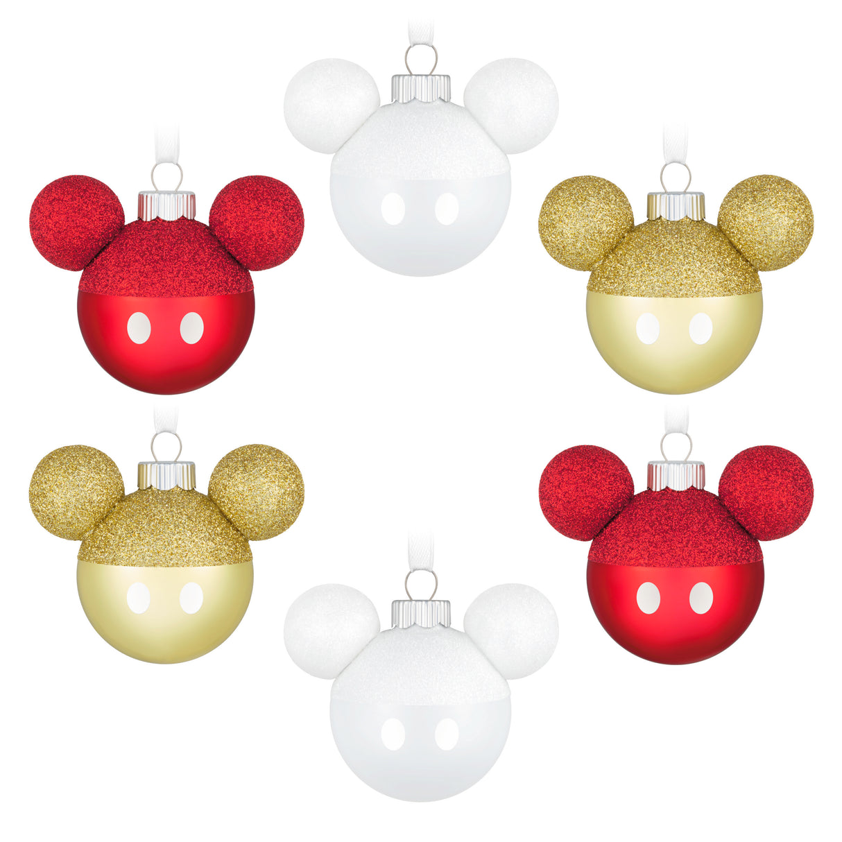 Keepsake Christmas Ornaments, Disney Mickey Mouse, Glass, Set of 6, Gifts for Disney Fans