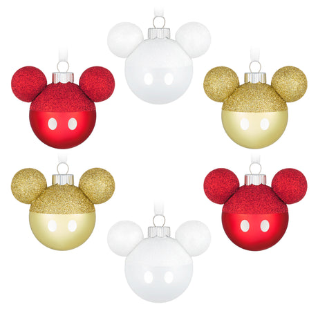 Keepsake Christmas Ornaments, Disney Mickey Mouse, Glass, Set of 6, Gifts for Disney Fans