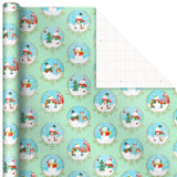 Christmas Wrapping Paper with Cut Lines on Reverse (3 Rolls: 120 sq. ft. ttl) Storybook Critters, Snowmen, Green and Blue Plaid