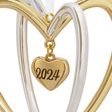 Double Heart 2024 Christmas Ornament, Metal