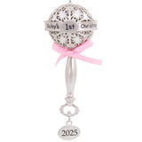Hallmark Christmas Ornament (Baby's First Christmas Silver Rattle With Pink Ribbon 2025, Metal)