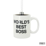 The Office World's Best Boss Coffee Mug Christmas Ornament, Blown Glass