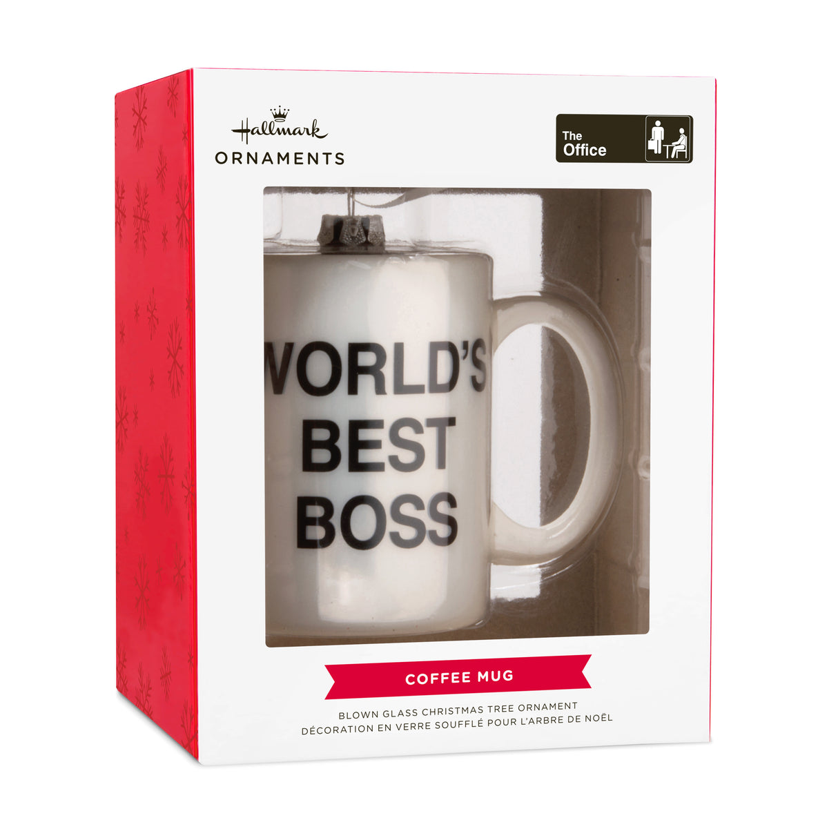 The Office World's Best Boss Coffee Mug Christmas Ornament, Blown Glass