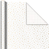 Hallmark All Occasion Wrapping Paper Bundle with Cut Lines on Reverse - White and Gold (3-Pack: 105 sq. ft. ttl.) for Birthdays, Weddings, Valentine's Day, Graduations, Engagements, Bridal Showers and More