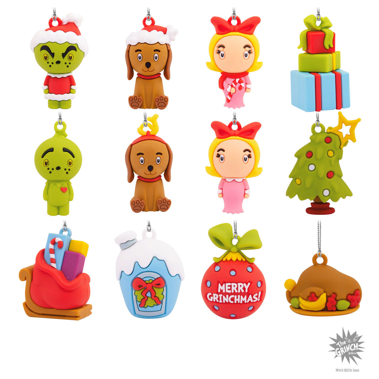 Dr. Seuss's How the Grinch Stole Christmas! 11" Miniature Countdown Calendar Paper Tree With 1.5" Mini Ornaments, Set of 13, Shatterproof