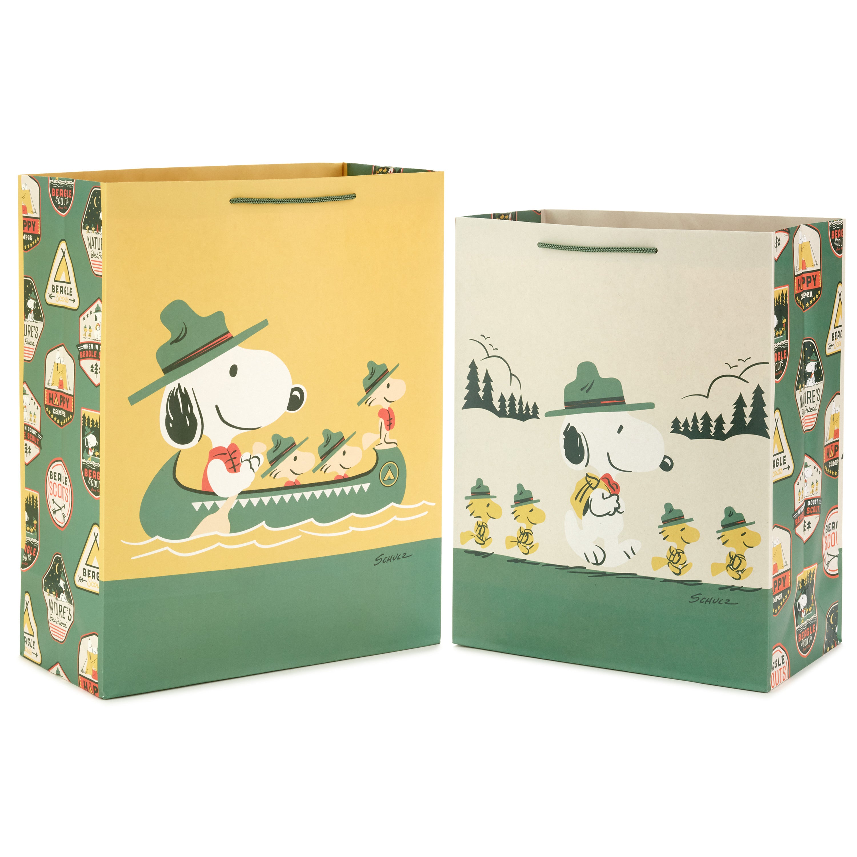 Hallmark Peanuts Gift Bag Bundle (2 Bags: 1 Large 13", 1 XL 15") Snoopy and Woodstock for Father's Day, Birthdays, Summer Camp