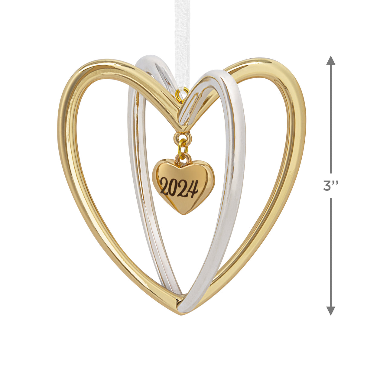 Double Heart 2024 Christmas Ornament, Metal