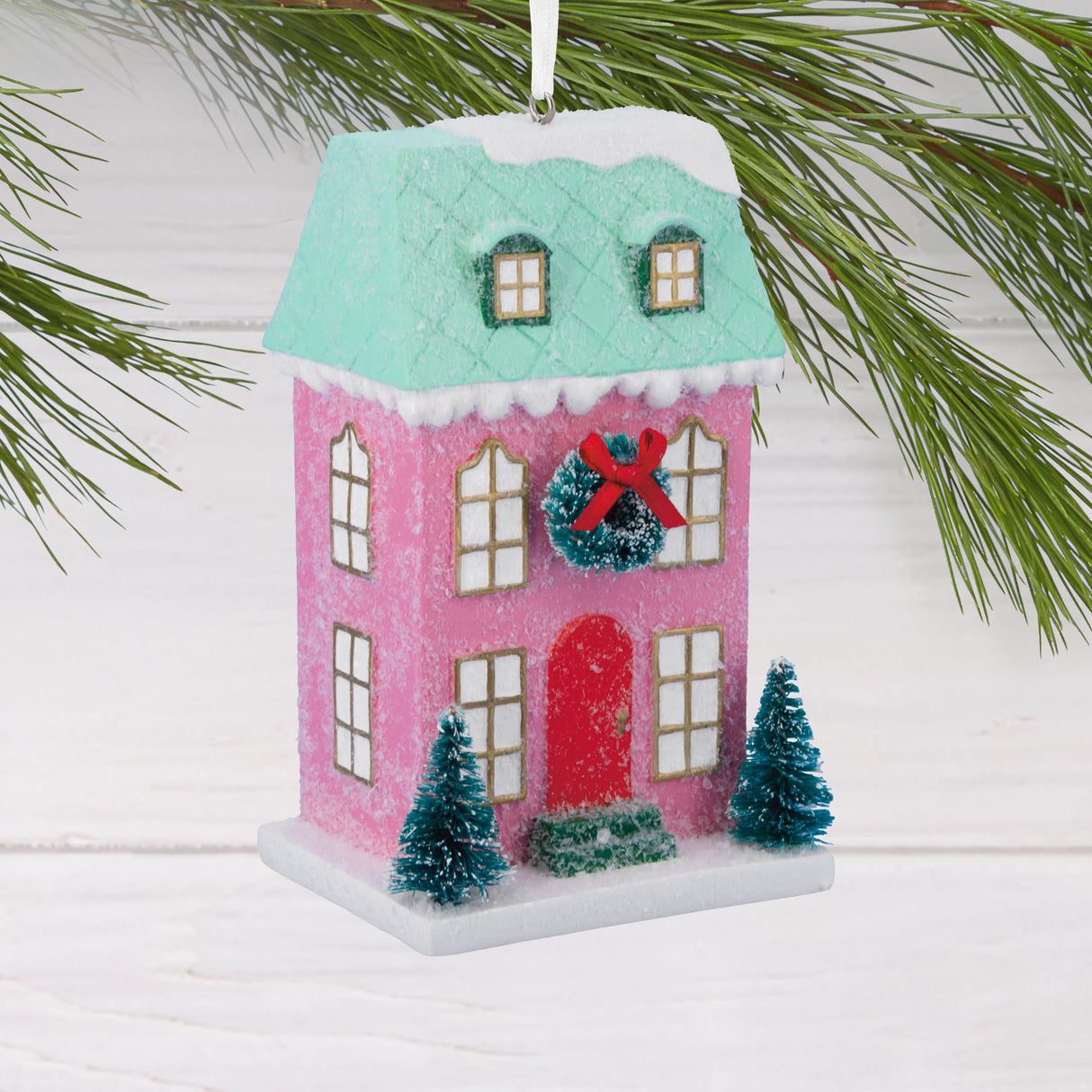 Signature Pink Row House Christmas Ornament