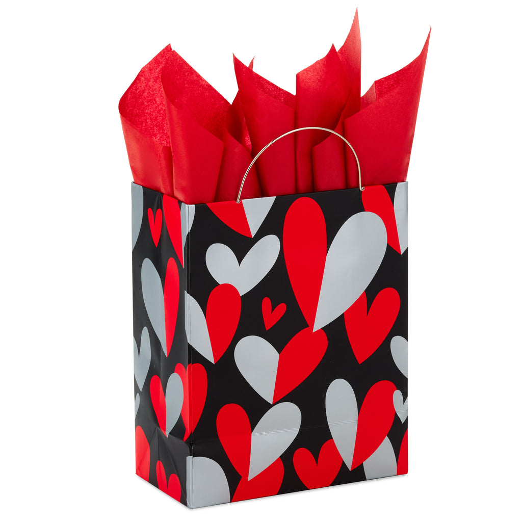 Hallmark 9" Medium Valentine's Day Gift Bag with Tissue Paper (Red & Silver Heart) for Husband, Wife, Boyfriend, Girlfriend